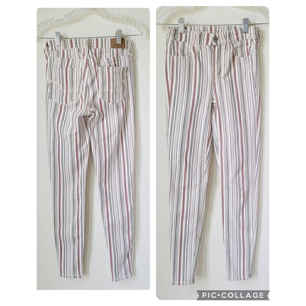 American Eagle Jeans Size 0 Women's Pants Hi Rise Purple Ivory Black Striped